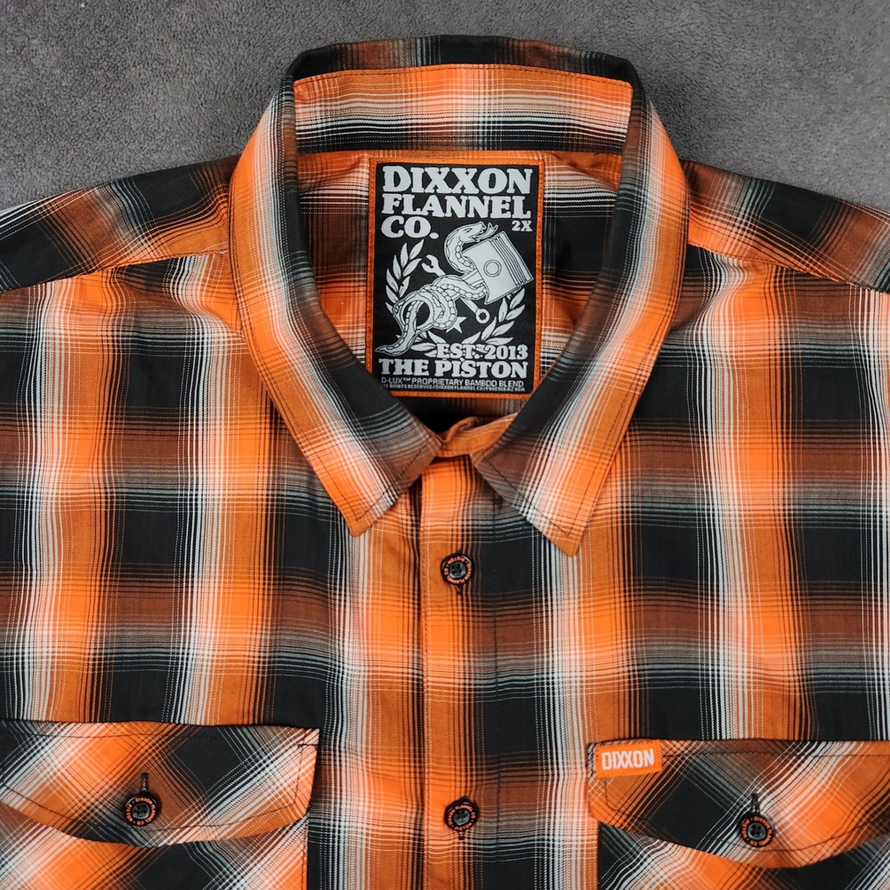 Dixxon Flannel Co The Piston Shirt Mens 2X Orange Plaid Short Sleeve Button Up